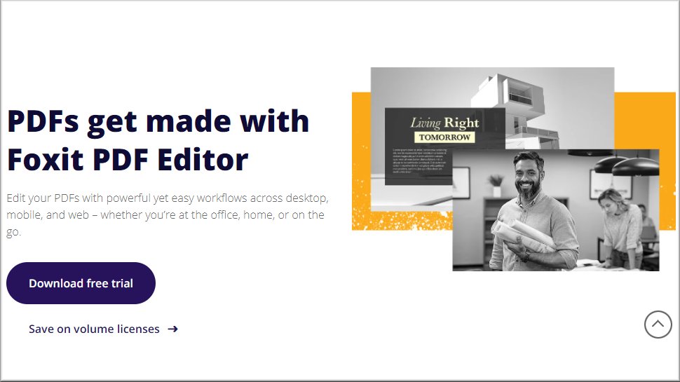 Captura de pantalla del sitio web para Foxit PDF Editor