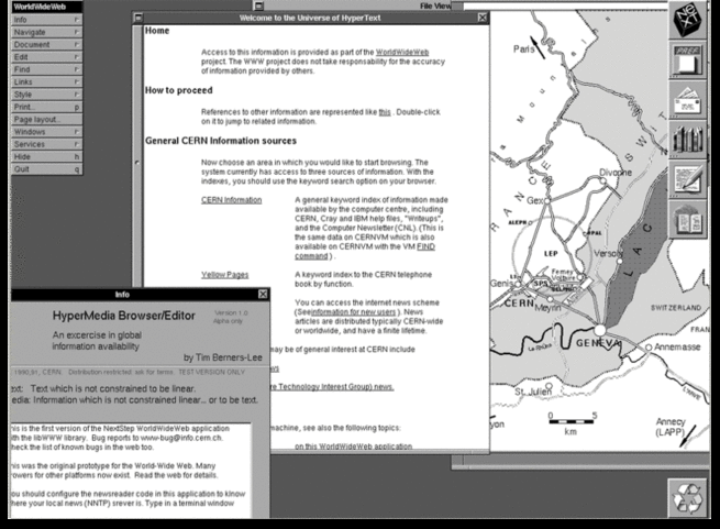 Uno de los primeros navegadores web del CERN, alrededor de 1990