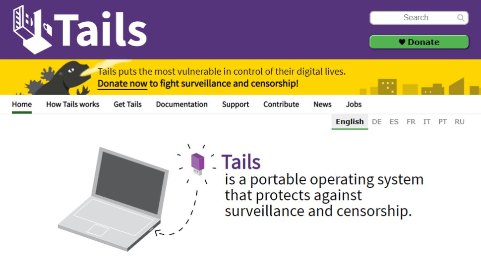 Captura de pantalla del sitio web para Tails