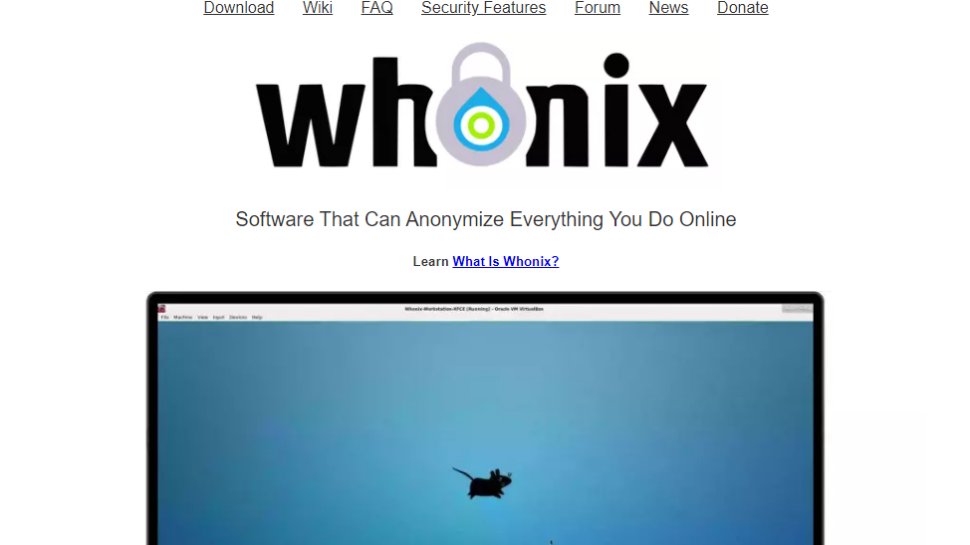 Captura de pantalla del sitio web de Whonix