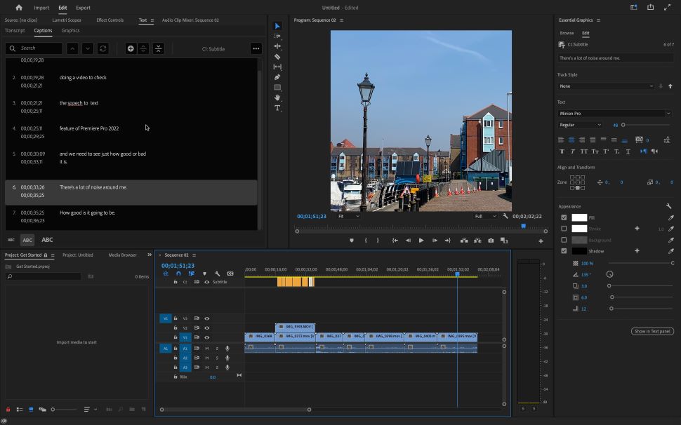 Captura de pantalla de videos con subtítulos en Adobe Premiere Pro