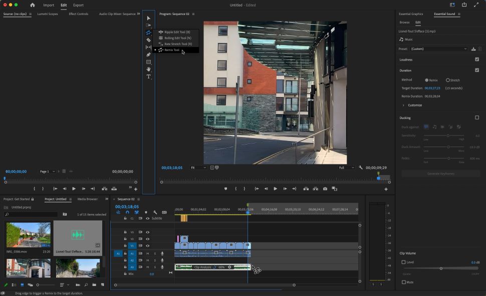 Captura de pantalla de la remezcla en Adobe Premiere Pro
