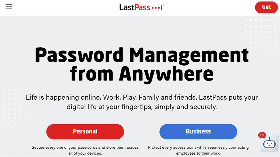 Página de destino del sitio web de administración de contraseñas de LastPass