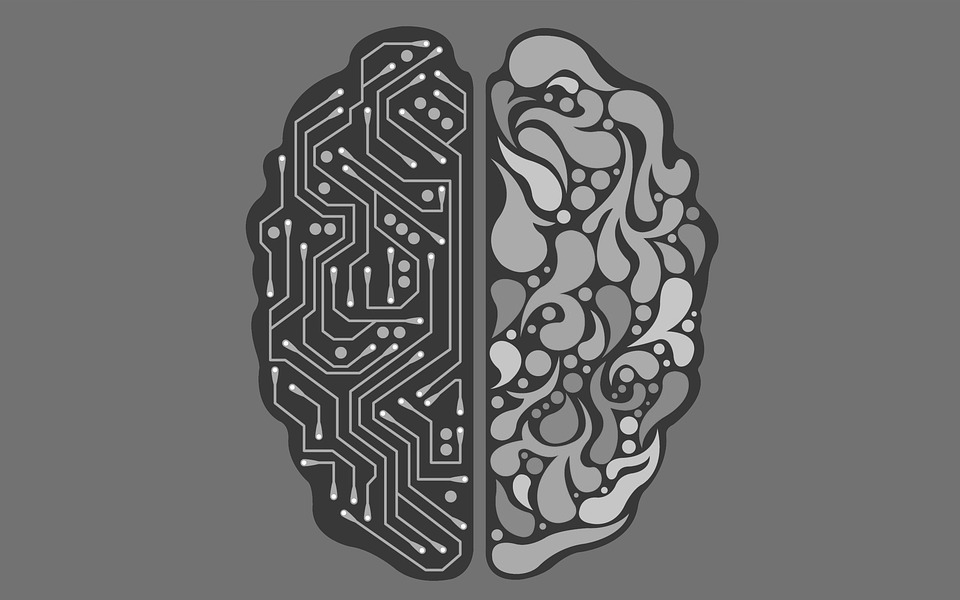 Imagen que muestra un cerebro dividido en un cerebro robótico y un cerebro humano.