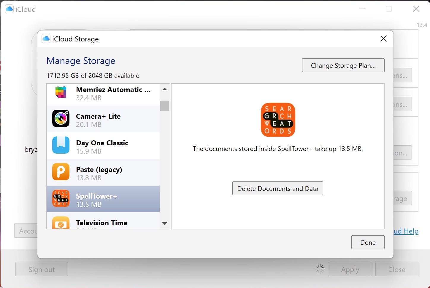Configuración de almacenamiento de iCloud en Windows