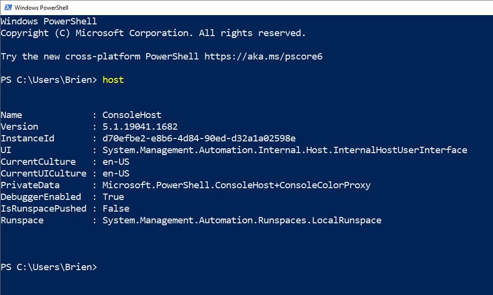 Captura de pantalla que muestra cómo ver qué versión de PowerShell está instalada actualmente.