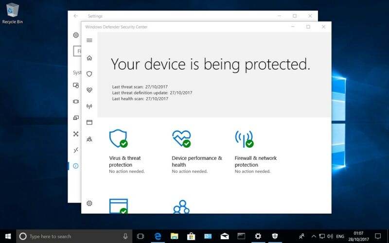 Captura de pantalla de la protección antivirus.