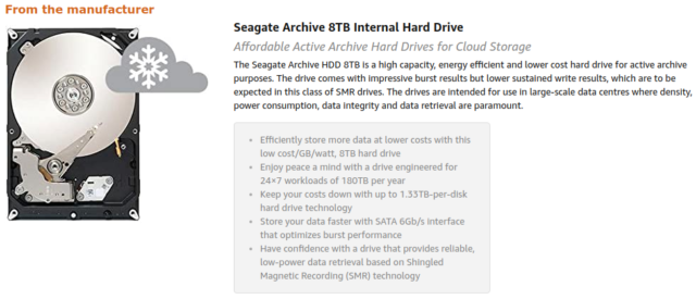 Esta lista de Amazon para Seagate muestra el cuidado con el que la empresa ha introducido típicamente sus discos SMR.