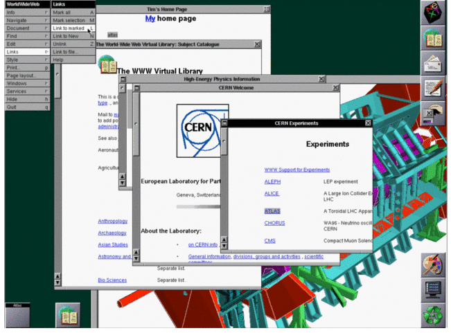 El navegador WorldWideWeb original de Tim Berners-Lee ejecutándose en una computadora NeXT en 1993