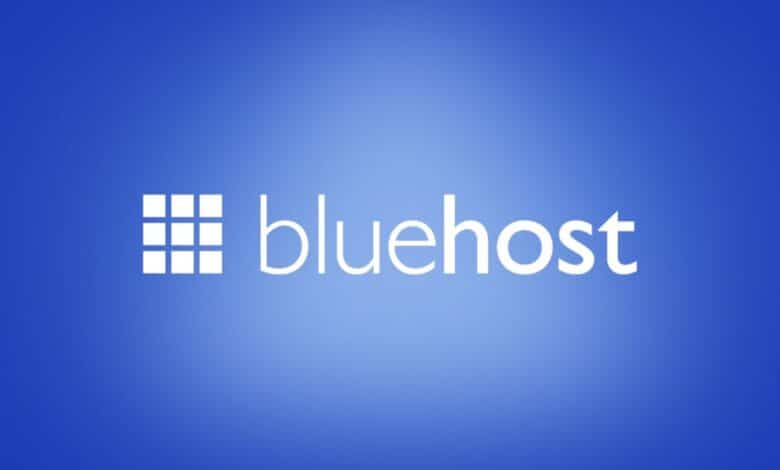 Bluehost logo on blue background with spotlight effect