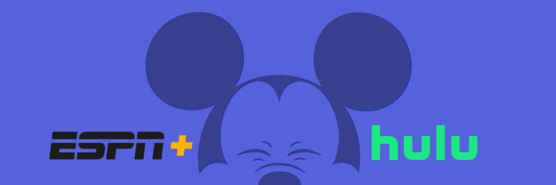 Imagen de Mickey Mouse con logos de Hulu y Disney+.