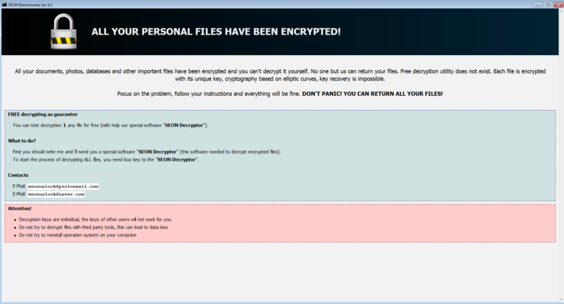Captura de pantalla del ransomware.