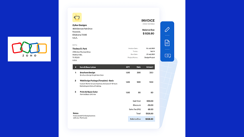 Zoho Invoice está diseñado para pequeñas empresas y es completamente gratis